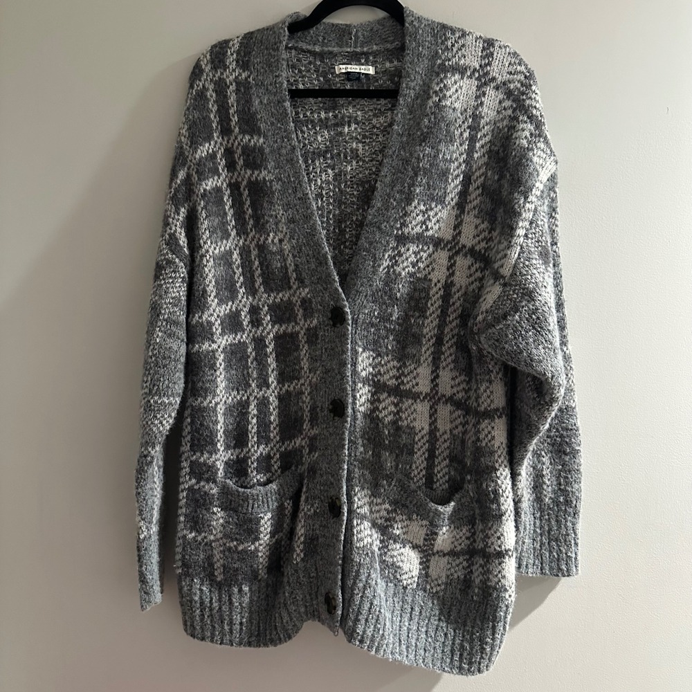 American Eagle Outfitters Plaid Open Front Cardigan Sweater Oversized Grandpa